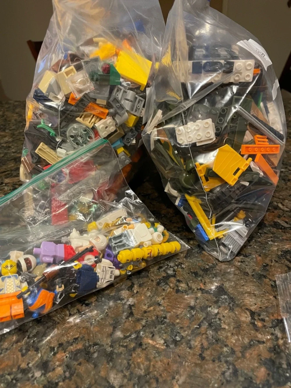 Lego Mixed Bricks and Minifigure Parts - Yellow, Red, Blue, Green, Black, White